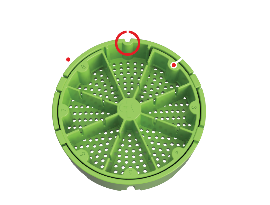 Image shows the different Parts of our strainer which are:
- Strainer itself
- Alignment features
- Inner partition part