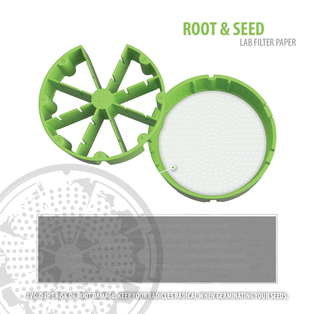 Product Image shows the partition and strainer of the Kan canister, with a high-quality root & seed safe lab filter paper placed inside to avoid any risk of seed damage.