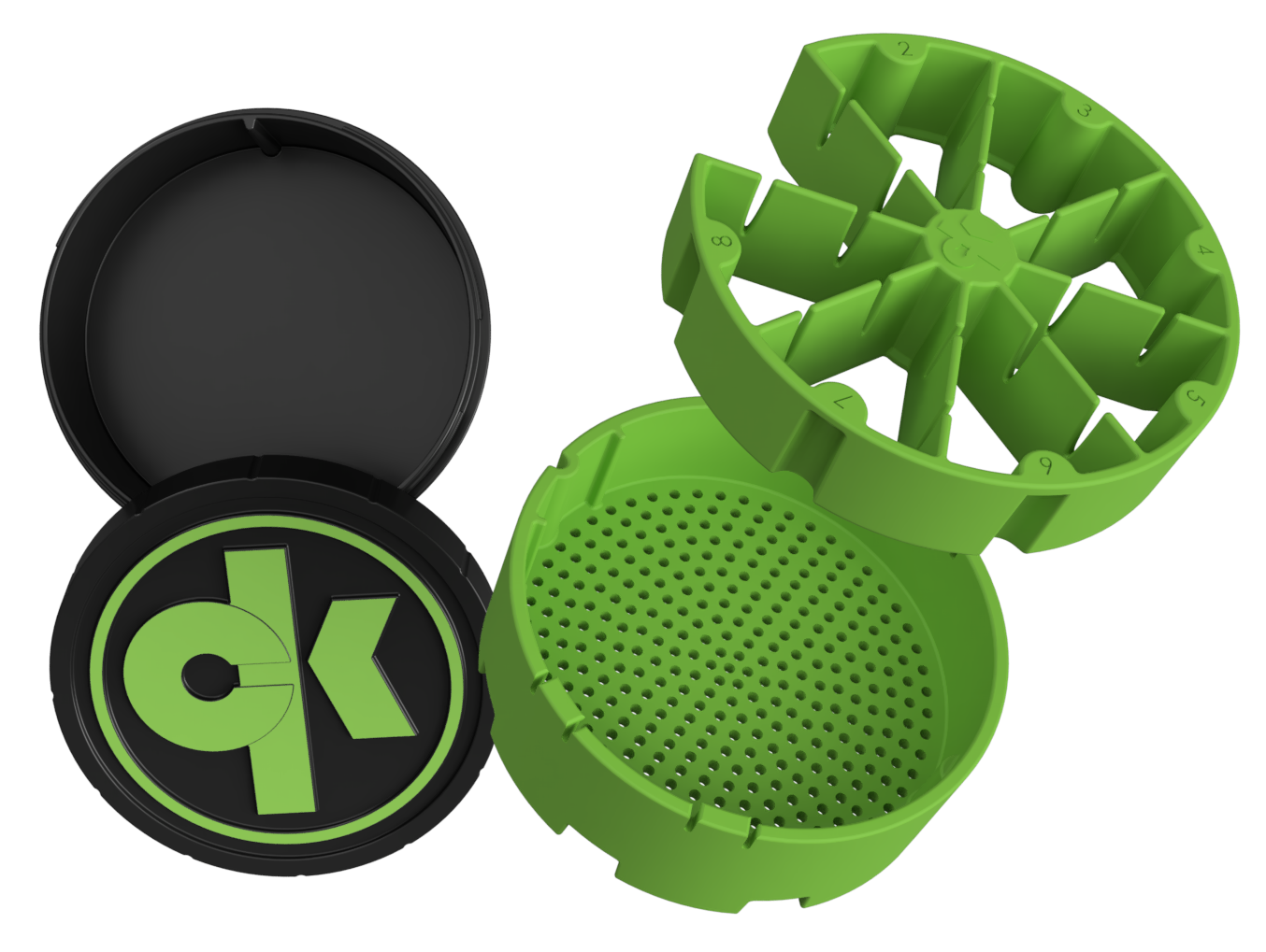 Images shows our kan canister, lid, strainer and inner partition as blowup