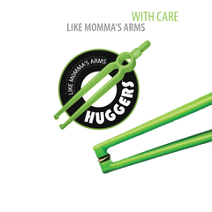 Product image shows the logo of our huggers - like momma's arms. 
And also showing our huggers seed tweezers' cupped ends grabbing a seed with care to prevent contamination or damage